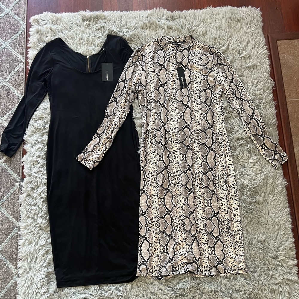 Fashion Nova Long Sleeve Sheath Dress & Black w Gold Zipper Long Sleeve Dress